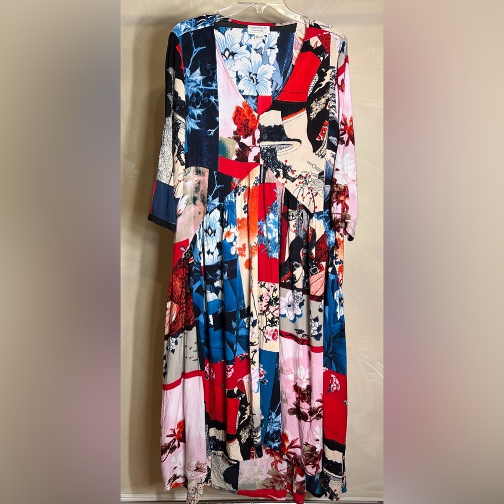 Orientique Womens Floral Hi-Lo Lounge Boho Artsy Pullover Maxi Kaftan Dress|Sz:L - Picture 5 of 16